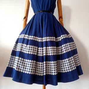 1950s - Stunning Royal Blue Gabardine Rayon Dress - W28 (72cm)