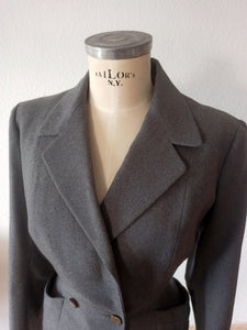 1940s - Elegant Grey Gabardine Wool Blazer Jacket - W29 (74cm)