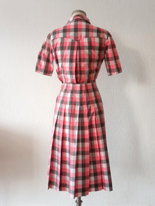 1940s - Gorgeous Pink Plaid Cotton Dress - W26 (66cm)