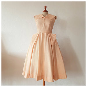 1940s 1950s - Adorable Orange Stripes Pockets Dress - W27 (68cm)
