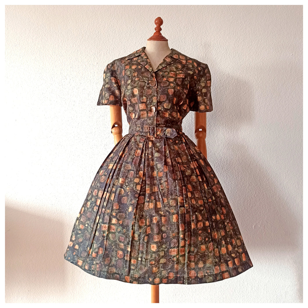 1950s 1960s - Gorgeous Abstract Satin Dress - W36 (91cm)