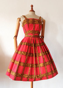 1950s - ASTOR - Stunning French Novelty Print Bolero Dress - W26 (66cm)