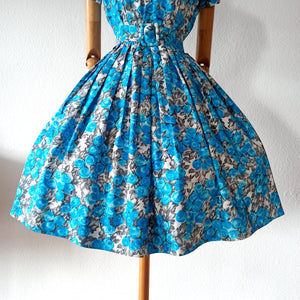 1950s -Stunning Roseprint Cold Rayon Dress - W23.5 (60cm)