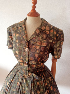 1950s 1960s - Gorgeous Abstract Satin Dress - W36 (91cm)