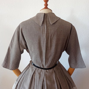 1950s - MANFORD - Gorgeous Grey Gabardine Dress - W31 (78cm)