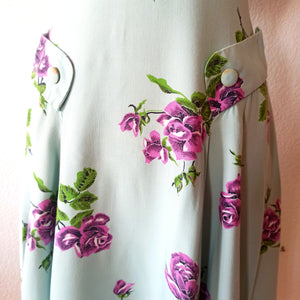1940s - Adorable Turquoise Roseprint Rayon Dress - W29 (74cm)