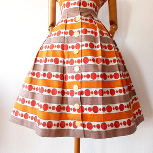 1950s - Stunning Abstract Orange Linen Dress - W28 (72cm)
