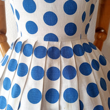 Load image into Gallery viewer, 1950s 1960s - Gorgeous Iconic Blue Polkadots Dress - W28 (72cm)
