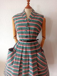 1950s - Ultra Gorgeous Massive Pockets Striped Dress - W28 (70cm)