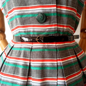 1950s - Ultra Gorgeous Massive Pockets Striped Dress - W28 (70cm)