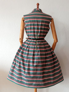 1950s - Ultra Gorgeous Massive Pockets Striped Dress - W28 (70cm)