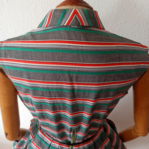 1950s - Ultra Gorgeous Massive Pockets Striped Dress - W28 (70cm)