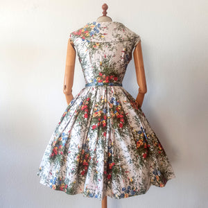 1950s - Stunning Spring Flowers Cotton Dress - W27.5 (70cm)