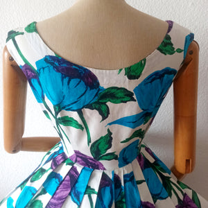 1950s - Spectacular Floral Print Cotton Dress - W25 (64cm)