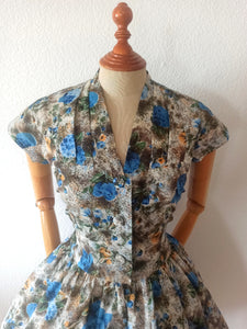 1950s - Gorgeous Floral Garden Dress - W31 (80cm)