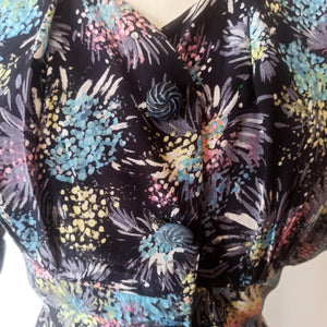 1940s - Stunning Abstract Floral Cold Rayon Silk Dress - W29 (74cm)