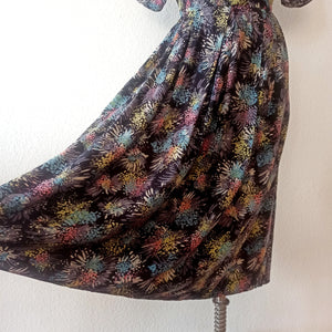 1940s - Stunning Abstract Floral Cold Rayon Silk Dress - W29 (74cm)