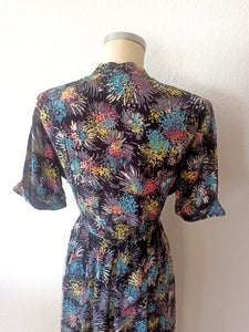 1940s - Stunning Abstract Floral Cold Rayon Silk Dress - W29 (74cm)