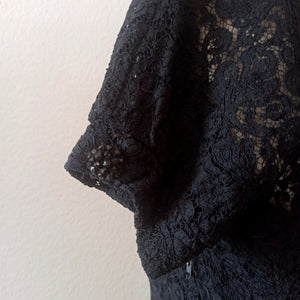 1950s - Precious Black Cotton Lace Dress - W28 (72cm)