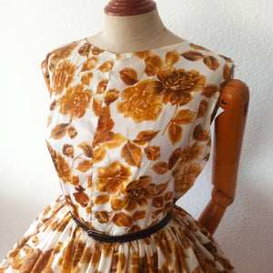 1950s 1960s - Stunning Autumn Flowers Satin Dress - W28 (76cm)