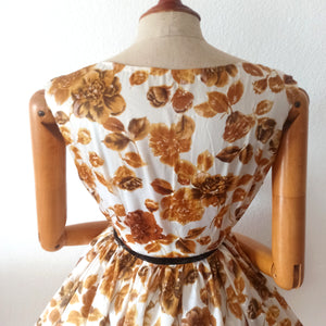 1950s 1960s - Stunning Autumn Flowers Satin Dress - W28 (76cm)