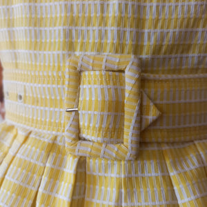 1950s - Adorable Yellow White Textured Cotton Dress - W26 (66cm)