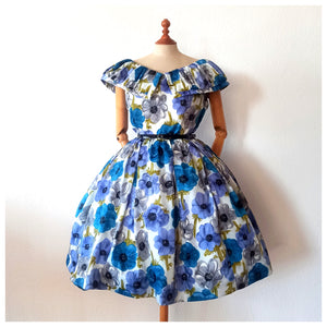 1950s - Stunning Ruffled Shawl Collar Floral Dress - W31 (80cm)