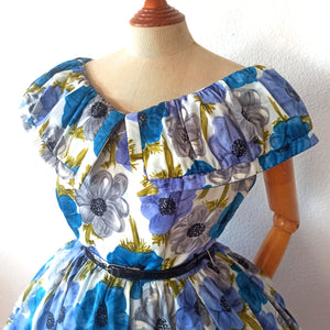 1950s - Stunning Ruffled Shawl Collar Floral Dress - W31 (80cm)