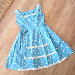 1950s - Adorable German Baby Blue Dotted Cotton Dress - W34 (86cm)