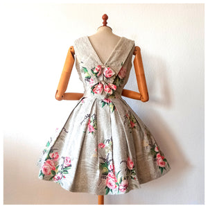 1950s - Precious Back Bows Roseprint Dress - W28 (71cm)