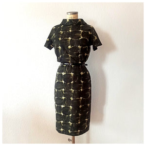 1960s - Pamina Mann -Stunning Dark Green Abstract Dress - W27.5 (70cm) Der Fuchs Vintage 1960s - Pamina Mann -Stunning Dark Green Abstract Dress - W27.5 (70cm) Der Fuchs Vintage