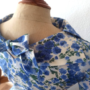 1950s - Gorgeous French Floral Satin Dress - W29 (74cm)