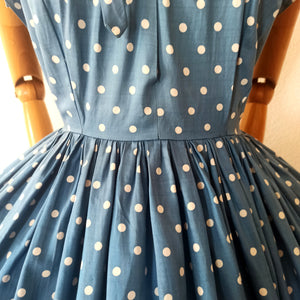 1950s - Stunning Iconic Blue Dotted Dress - W29 (74cm)