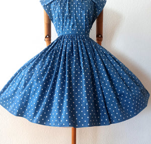 1950s - Stunning Iconic Blue Dotted Dress - W29 (74cm)