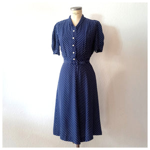 1930s 1940s - French Puffed Sleeves  Cold Rayon Dress - W30 (76cm)