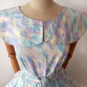 1950s - Spectacular Removable Shawl Collar Pastel Colors Dress - W30 (76cm)