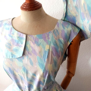 1950s - Spectacular Removable Shawl Collar Pastel Colors Dress - W30 (76cm)