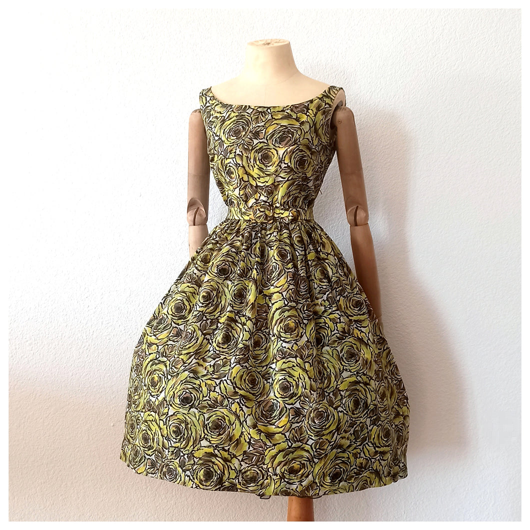 1950s 1960s - PARIS - Stunning Abstract Roseprint Dress - W24.5 (62cm)