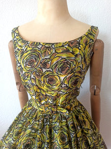 1950s 1960s - PARIS - Stunning Abstract Roseprint Dress - W24.5 (62cm)