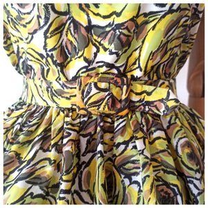 1950s 1960s - PARIS - Stunning Abstract Roseprint Dress - W24.5 (62cm)