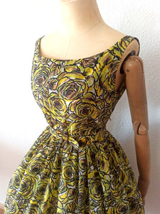 1950s 1960s - PARIS - Stunning Abstract Roseprint Dress - W24.5 (62cm)