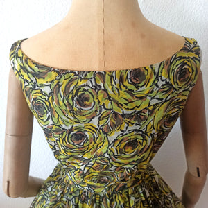 1950s 1960s - PARIS - Stunning Abstract Roseprint Dress - W24.5 (62cm)