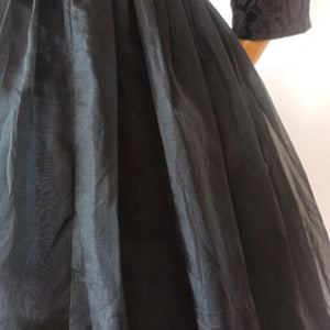 1950s - Stunning Solid Black Floral Organza Dress - W29 (74cm)