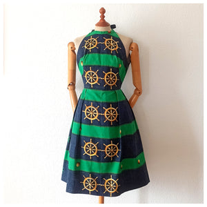 1950s 1960s - Mirella Pelinga, Roma - Stunning Naval Novelty Print Dress - W25/26 (64/66cm)