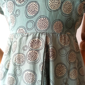 1940s - Gorgeous Abstract Teal Silk Dress - W27.5 (70cm)