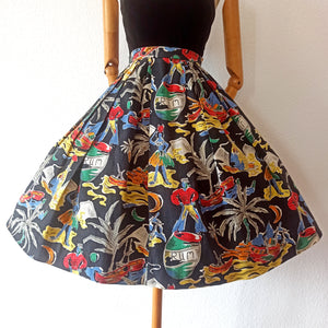 1950s - Stunning Rum & Sailors Novelty Print Skirt - W27 (68cm)