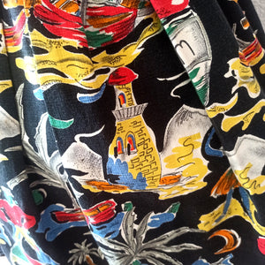 1950s - Stunning Rum & Sailors Novelty Print Skirt - W27 (68cm)