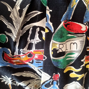 1950s - Stunning Rum & Sailors Novelty Print Skirt - W27 (68cm)