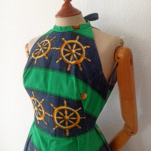 1950s 1960s - Mirella Pelinga, Roma - Stunning Naval Novelty Print Dress - W25/26 (64/66cm)