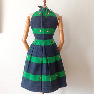 1950s 1960s - Mirella Pelinga, Roma - Stunning Naval Novelty Print Dress - W25/26 (64/66cm)